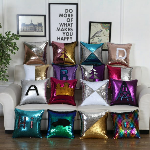 Shiny Beaded Cushion Cover Glitter Sequins Throw Pillow Case Home Decor Z0 
